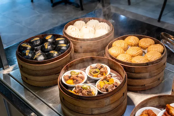 Steamer Baskets of Buns and Dim Sum Close-Up